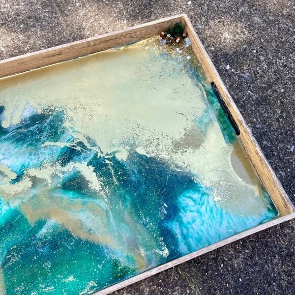 Geode Inspired Resin Glitter Serving Tray | Decorative Platter | Glam Home Decor - Picture 3 of 10